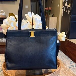 Salvatore Ferragamo Vara Bow Navy leather tote bag
